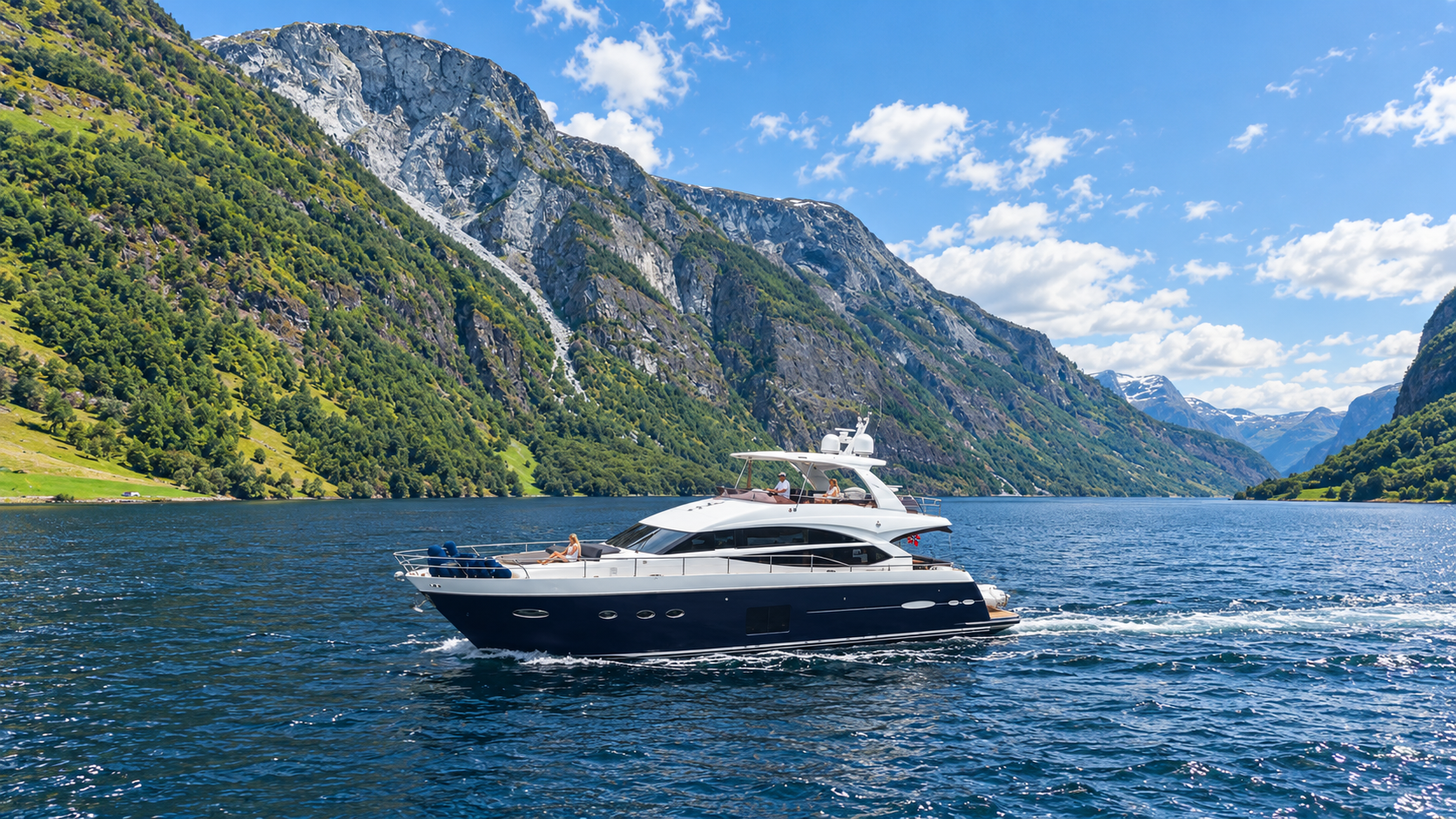 Bergen & The Fjords coastline with a yacht — illustrative image